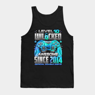 Level 10 Unlocked Awesome Since 2014 10Th Birthday Gaming Tank Top